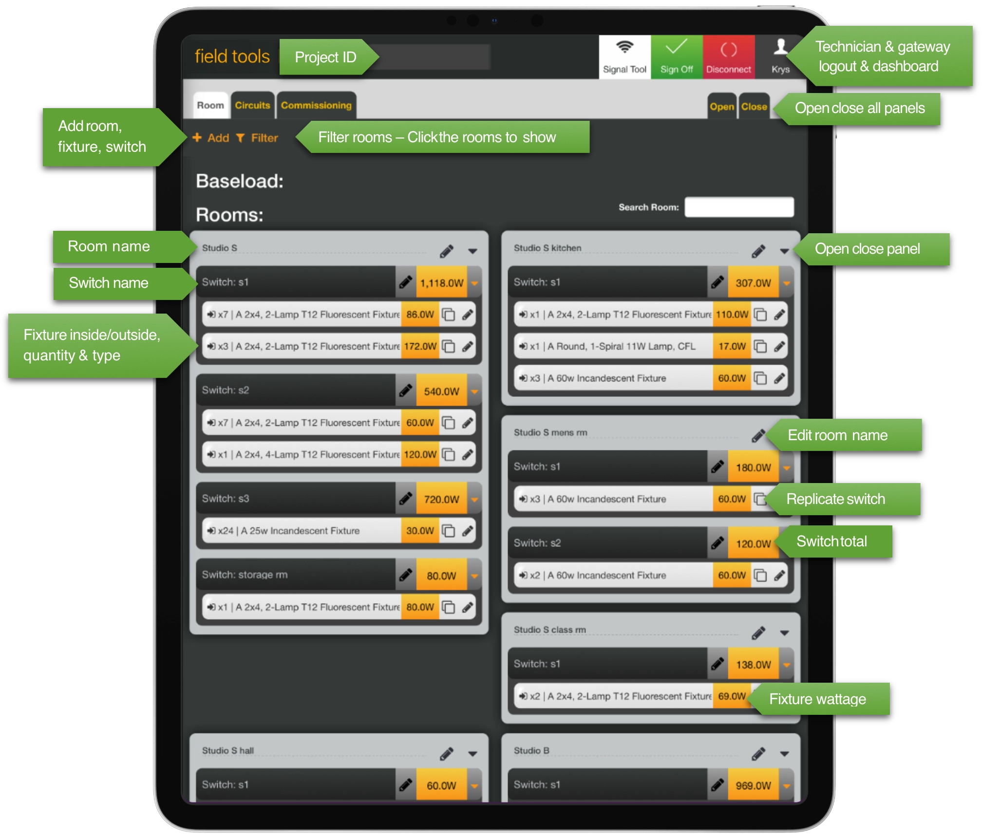 UI iPad app - Field Tools - Room builder.